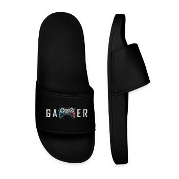 Gamer Schriftzug 3D Controller Nerd Geschenk - Männer Badelatschen - Schwarz - Vorne