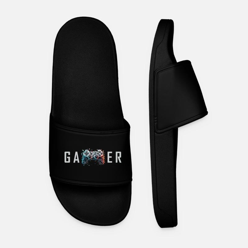 Gamer Schriftzug 3D Controller Nerd Geschenk - Männer Badelatschen - Schwarz