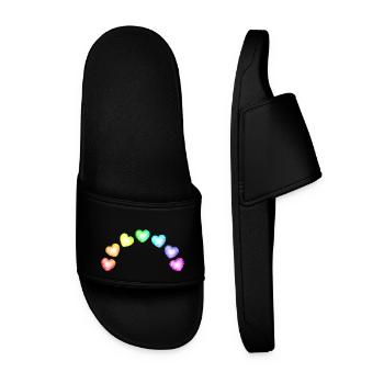 Colorful Hearts Soap Bubbles Rainbow Gradient - Men’s Pool Sliders - black - Front