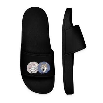 Floral and Realistic Wolves – Dual Nature Design - Men’s Pool Sliders - black - Front