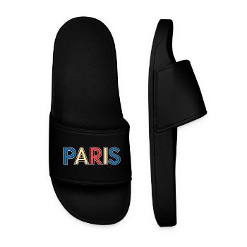 Paris Color Block Typography - Men’s Pool Sliders - black - Front