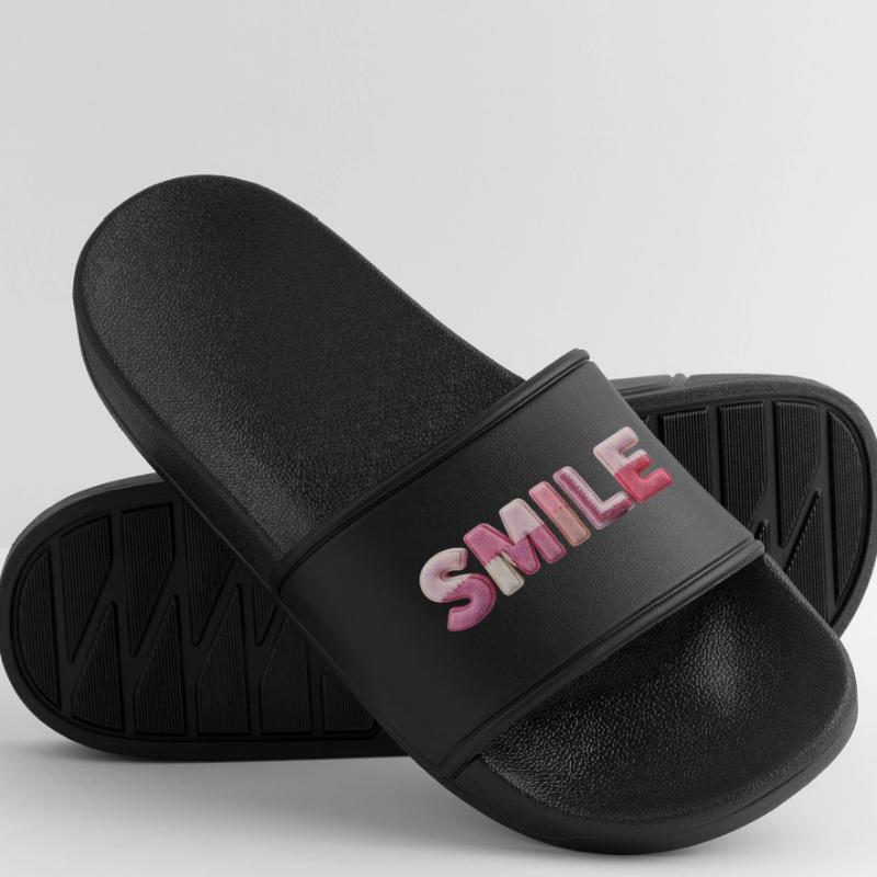 Plush Smile Lettering Patchwork Trend Men’s Pool Sliders
