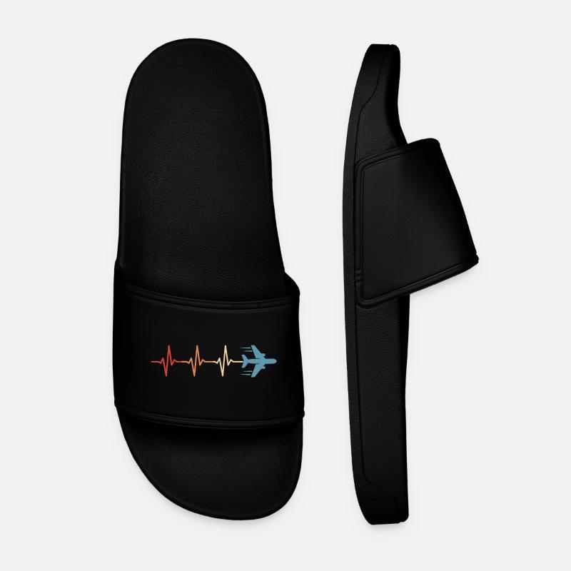 Airplane Heartbeat Pilot Aviation Aviator - Men’s Pool Sliders - black