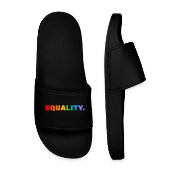 EQUALITY - rainbow text - LGBT pride month - Men’s Pool Sliders - black - Front