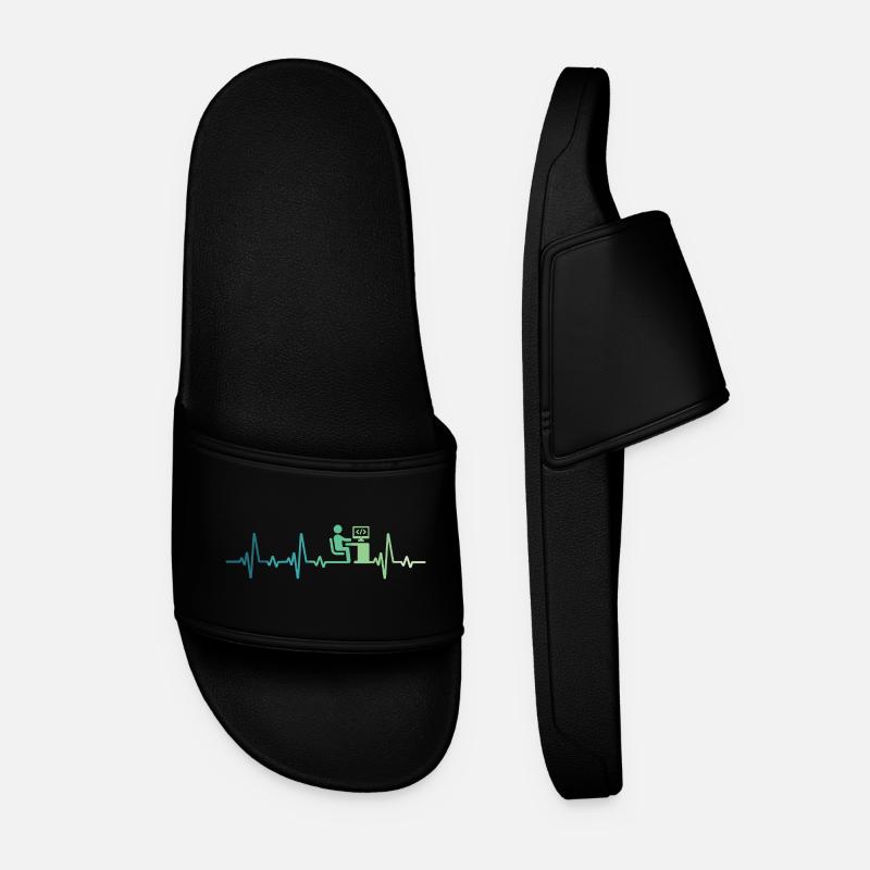 Heartbeat Programmer Developer - Men’s Pool Sliders - black