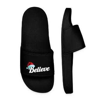 Santa Claus Hat Believe In Santa Xmas Party Gift - Men’s Pool Sliders - black - Front