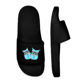 2 Owls Nerd Duo Geek Book Reading Eagle Owl Glasses Smart - Men’s Pool Sliders - black - Front