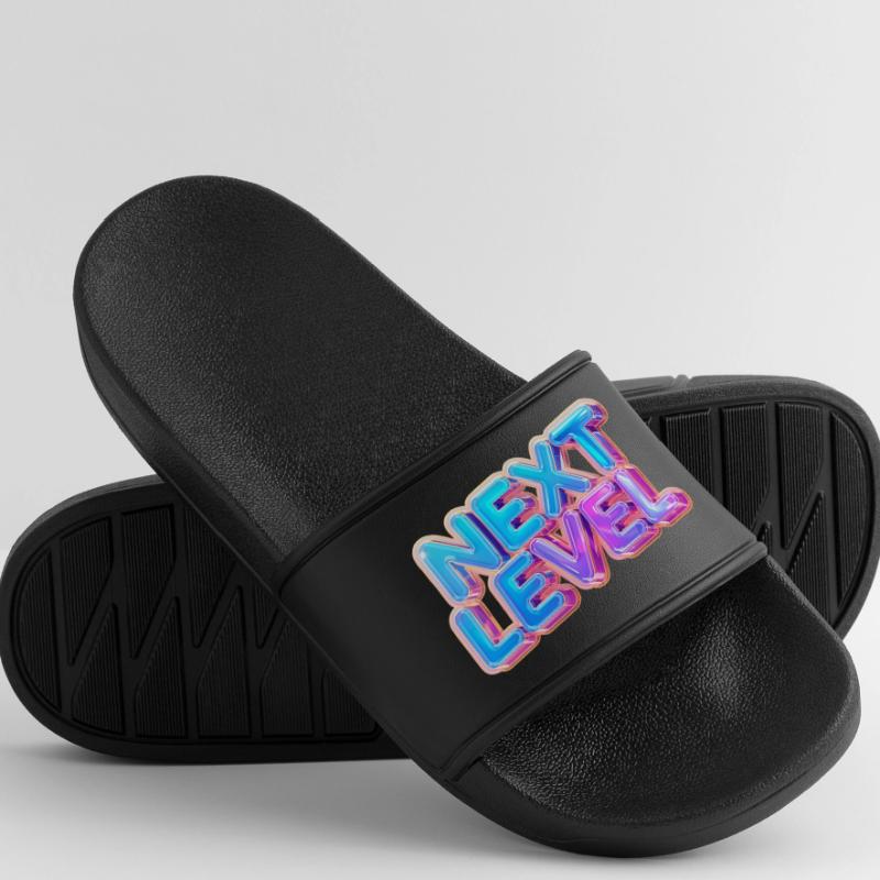 Next Level 3D Text — Bold Gradient Design Men’s Pool Sliders