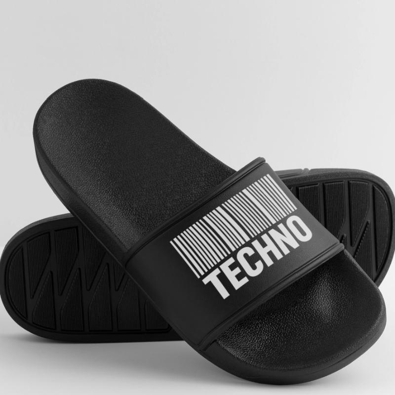 Techno Barcode Pattern Men’s Pool Sliders