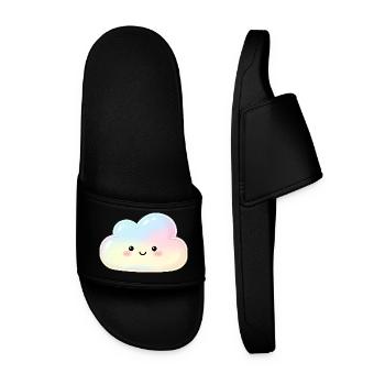 Pastel Cloud with Cute Face Sleep Cloud - Men’s Pool Sliders - black - Front