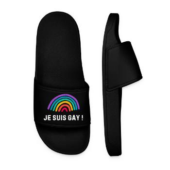 Je suis gay – arc-en-ciel fierté LGBTQ+ - Claquettes Homme - noir - Devant