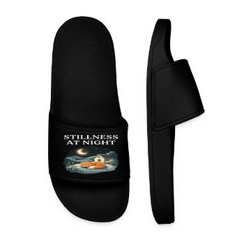 Stillness at Night Fox Animal Cottagecore Farm - Men’s Pool Sliders - black - Front