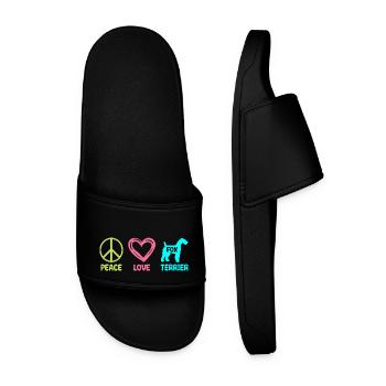 Fox Terrier Dog Peace Love Lover Gift - Men’s Pool Sliders - black - Front