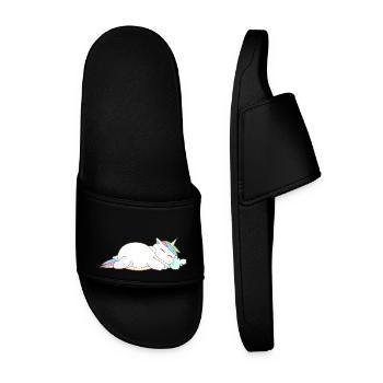 Einhorn Schlafen Müde Kopfkissen Chillen Geschenk - Männer Badelatschen - Schwarz - Vorne