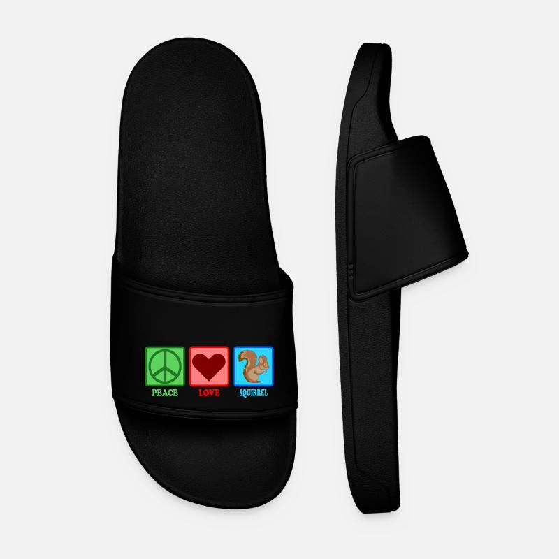 Squirrel Squirrel - Peace Love - Men’s Pool Sliders - black
