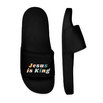 Jesus ist König - Happy Colorful Vibe Christian - Männer Badelatschen - Schwarz - Vorne