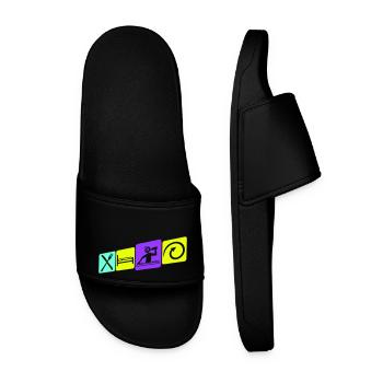 food, sleep, club, techno, music, party, repeat - Men’s Pool Sliders - black - Front