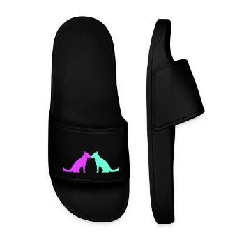 2 chiens amour coeur équipe assis deux amis couple - Claquettes Homme - noir - Devant