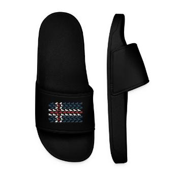 Tricolor horses in a repeating pattern - Men’s Pool Sliders - black - Front
