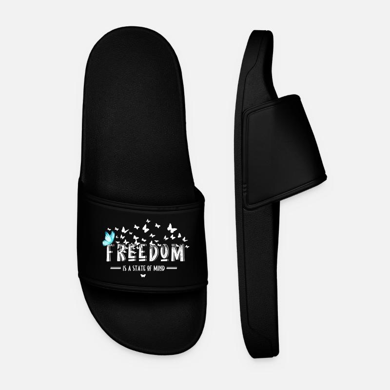 Freedom Peace Justice Love Butterfly - Men’s Pool Sliders - black