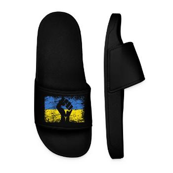 Flagge der Ukraine Ukraine Unterstützung Ukraininens - Männer Badelatschen - Schwarz - Vorne