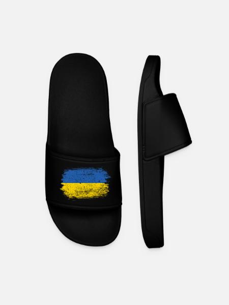 Ukraine Flag Brush Stroke - Men’s Pool Sliders - black