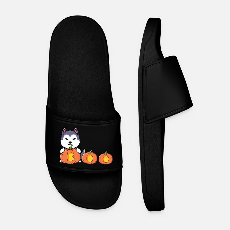 Halloween Dog Pumpkin - Men’s Pool Sliders - black