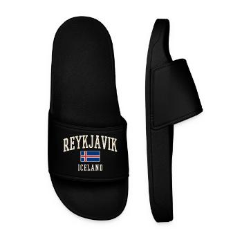 Reykjavik Iceland Vintage Flag Tee - Men’s Pool Sliders - black - Front