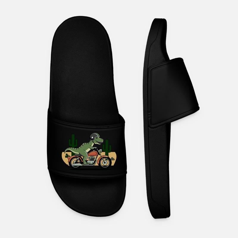 T-Rex on a Motorcycle - Men’s Pool Sliders - black