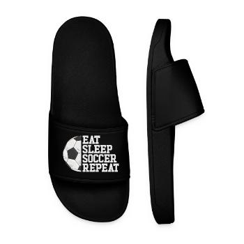 Eat Sleep Soccer Repeat Soccer Player Girl Jun - Men’s Pool Sliders - black - Front