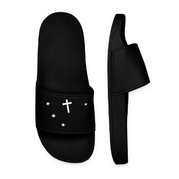 Cross and stars: nocturnal faith - Men’s Pool Sliders - black - Front