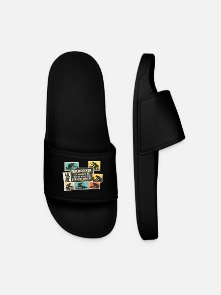 Roofer Saying Motif - Men’s Pool Sliders - black
