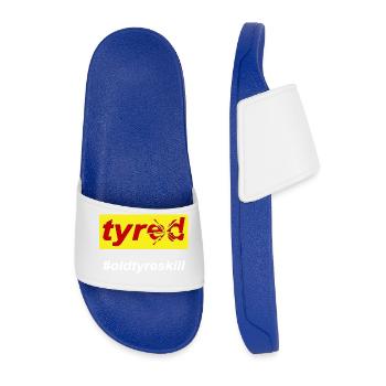 Tyred Tired Mom Life - Men’s Pool Sliders - royal blue - Front