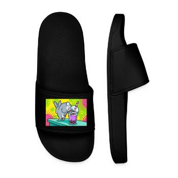 Cute Bunny Funny Boba Bubble Tea - Men’s Pool Sliders - black - Front