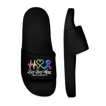 Live Love Hope Cancer Awareness Colorful Symbols - Men’s Pool Sliders - black - Front