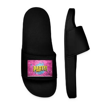 Party Disco Comic Style Bubble Graffiti Lettering - Men’s Pool Sliders - black - Front