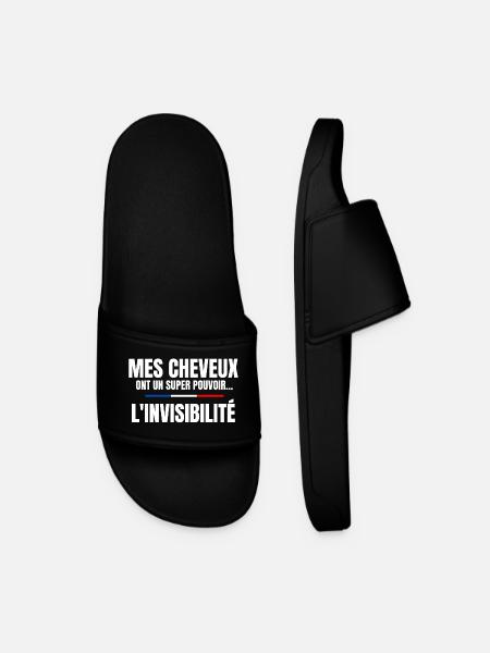 homme humour, cheveux, super pouvoir, chauve - Claquettes Homme - noir