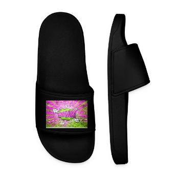 Wham! Comic Style Bubble Graffiti Lettering on Bri - Men’s Pool Sliders - black - Front