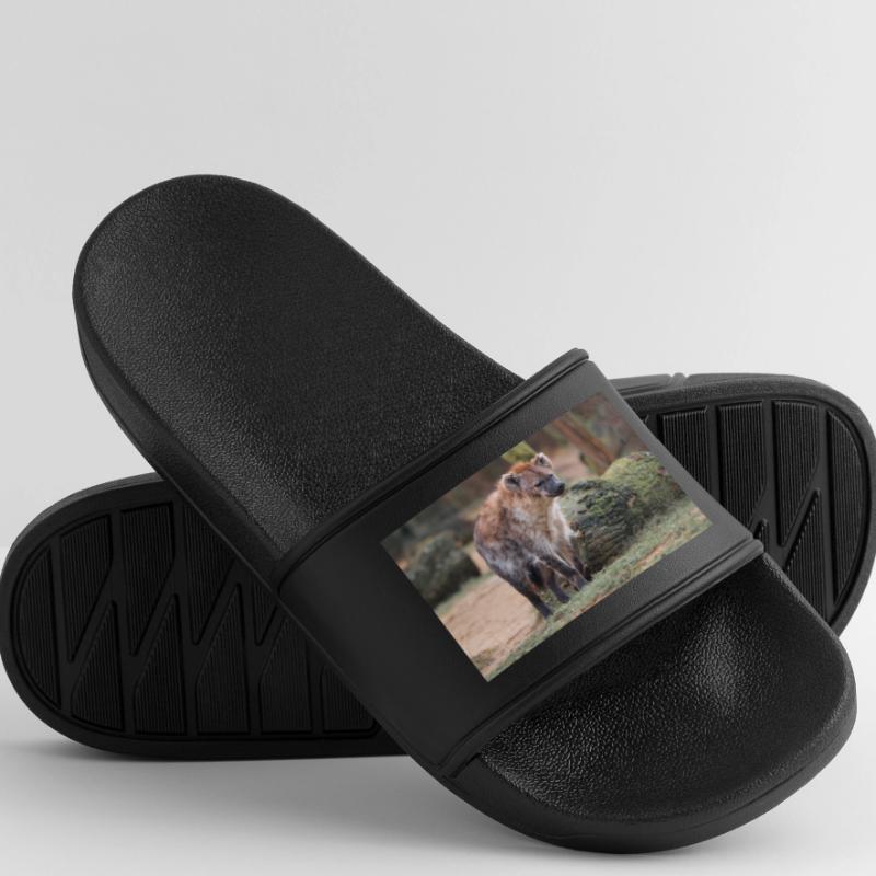 Hyäne oder Hyäne oder Harpyie (auf Deutsch Hyäne) Hyäne Männer Badelatschen