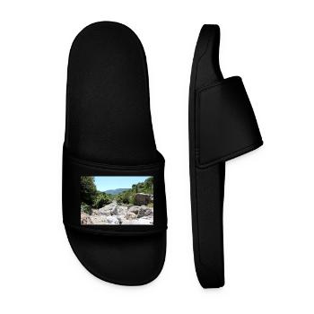 Mountain Mountains Mountain Landscape Poster - Men’s Pool Sliders - black - Front