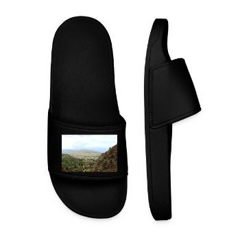 Mountain Mountains Mountain Landscape Poster - Men’s Pool Sliders - black - Front