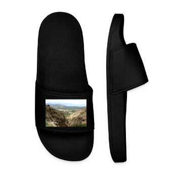 Mountain Mountains Mountain Landscape Poster - Men’s Pool Sliders - black - Front