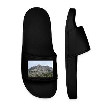 Mountain Mountains Mountain Landscape Poster - Men’s Pool Sliders - black - Front
