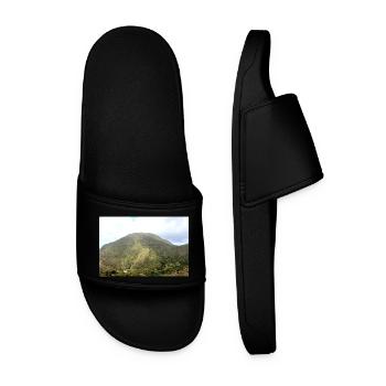 Mountain Mountains Mountain Landscape Poster - Men’s Pool Sliders - black - Front