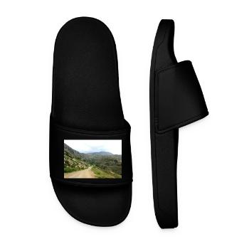 Mountain Mountains Mountain Landscape Poster - Men’s Pool Sliders - black - Front