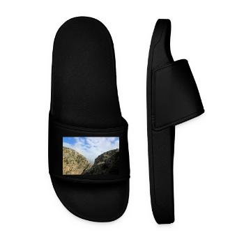Mountain Mountains Mountain Landscape Poster - Men’s Pool Sliders - black - Front