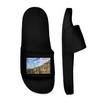 Mountain Mountains Mountain Landscape Poster - Men’s Pool Sliders - black - Front