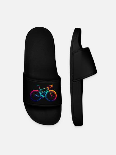Vibrant Rainbow Cycling Illustration - Men’s Pool Sliders - black