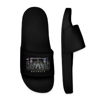 Detroit, Museum of Art, Michigan USA, Hand Drawing - Men’s Pool Sliders - black - Front