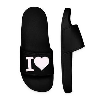 I Love Heart Motif - Men’s Pool Sliders - black - Front